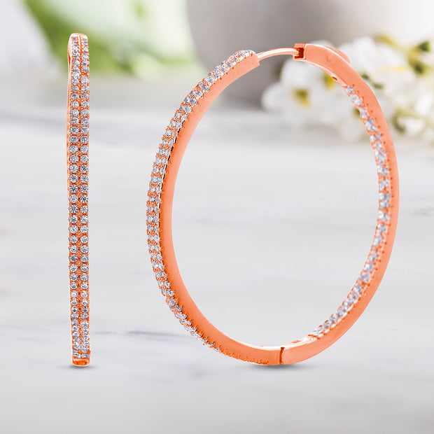Rose Gold Plated Sterling Silver Cubic Zirconia Hoop Earrings for Women