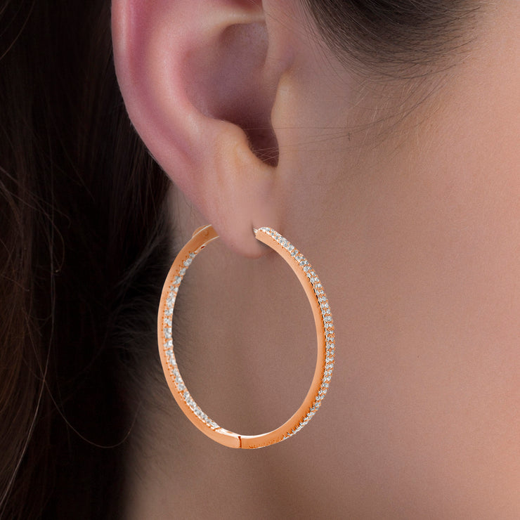 Rose Gold Plated Sterling Silver Cubic Zirconia Hoop Earrings for Women