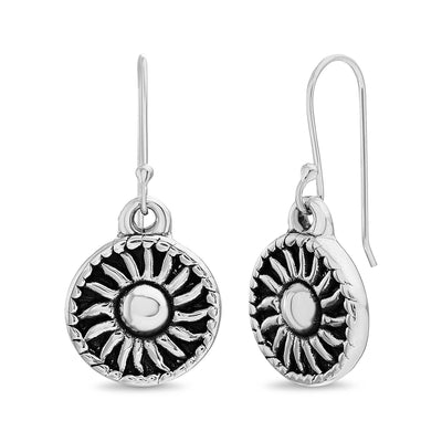 Oxidized Dangling Sun Earrings in Sterling Silver