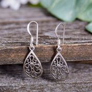Oxidized Sterling Silver Drop Teardrop Dangling Earrings