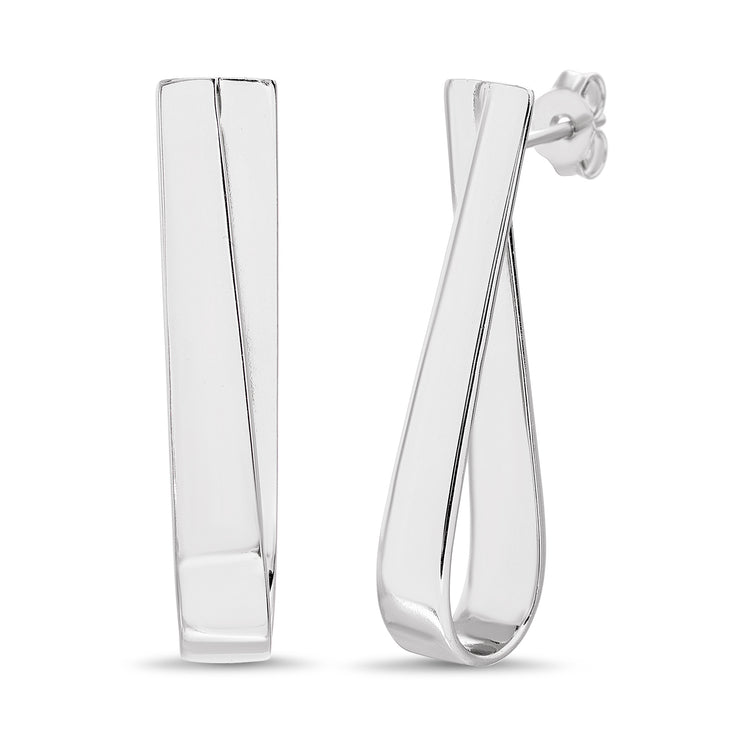 High Polished Twist Ribbon Drop Earrings in Sterling Silver