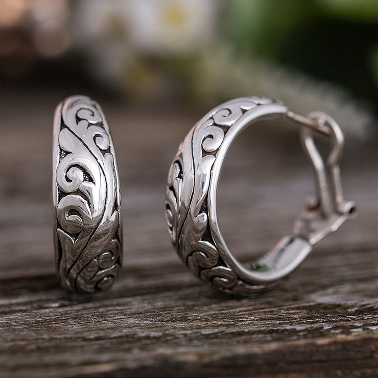 Sterling Silver Hoop Earrings with Omega Backs and Filgree Details