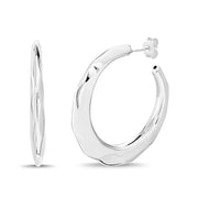 Hammered Texture Sterling Silver C Hoop Earrings