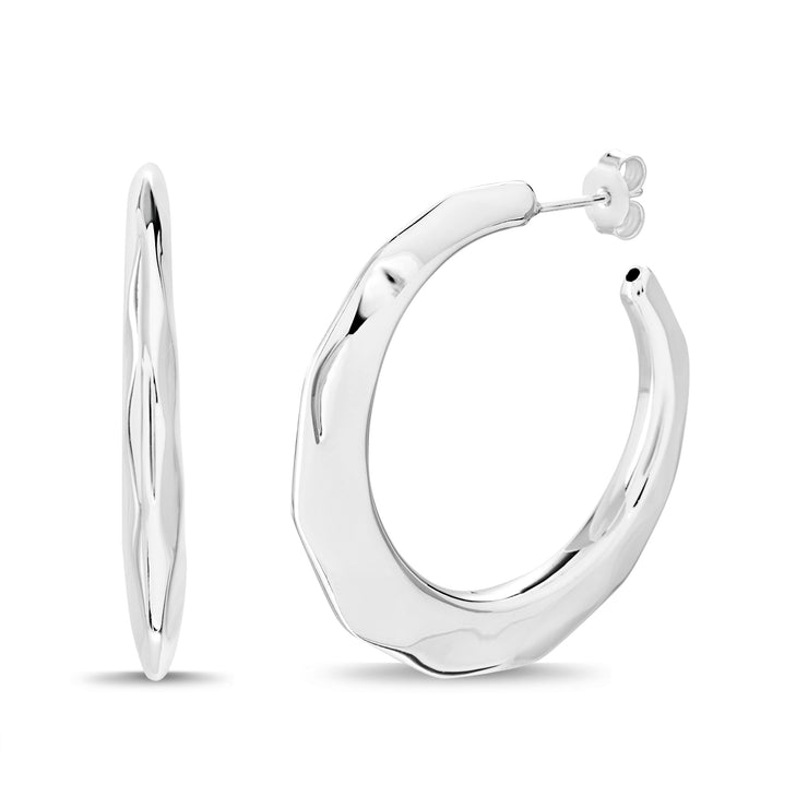 Hammered Texture Sterling Silver C Hoop Earrings