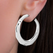 Hammered Texture Sterling Silver C Hoop Earrings