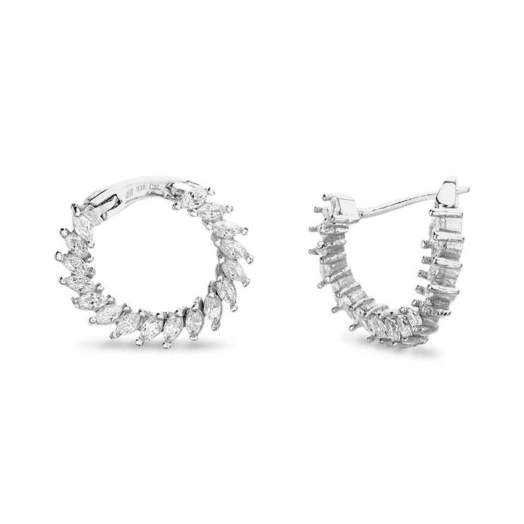 Marquise Cubic Zirconia Front to Back Hoop Earrings in Rhodium Plated Sterling Silver