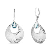 Hammered Sterling Silver Simulated Aquamarine Teardrop Dangle Earrings