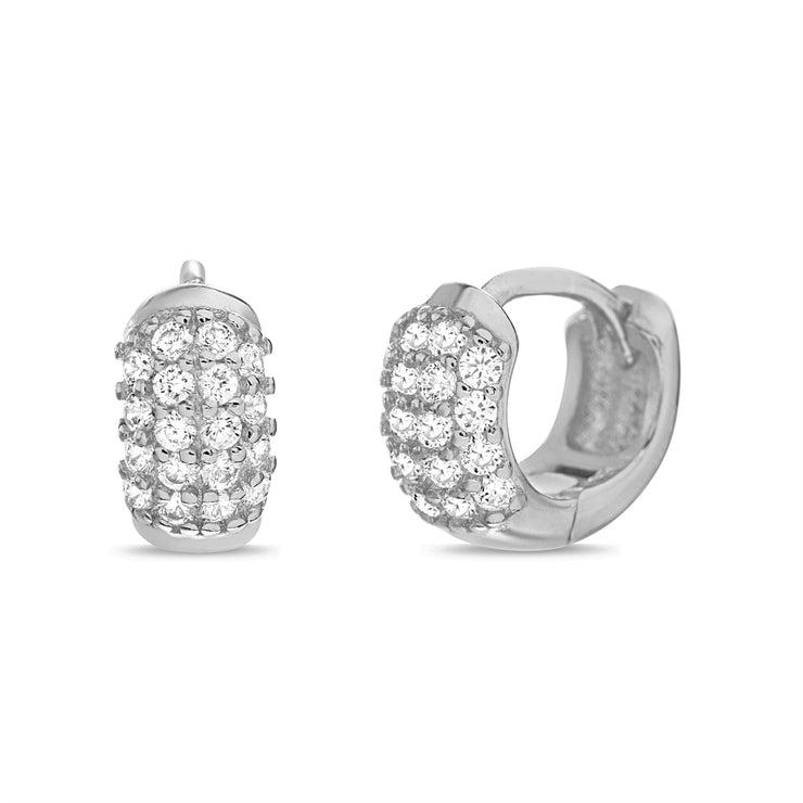 Cubic Zirconia Huggie Hoop Earrings in Sterling Silver