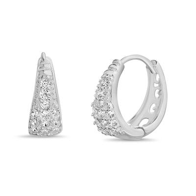 Cubic Zirconia Pave Huggie Earrings in Rhodium Plated Sterling Silver