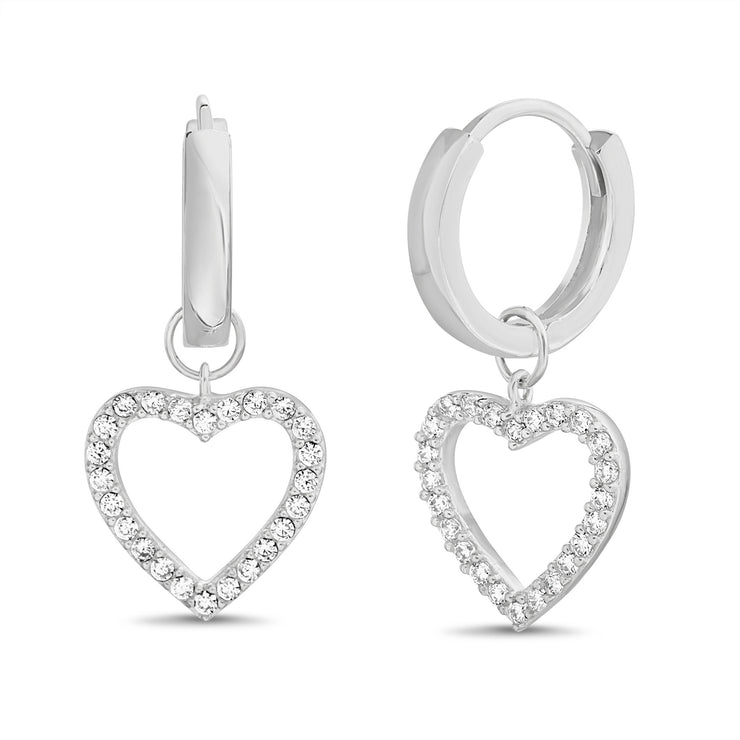 Cubic Zirconia Novelty Huggie Hoop Earrings in Sterling Silver