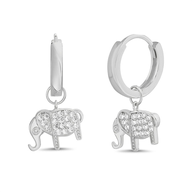 Cubic Zirconia Novelty Huggie Hoop Earrings in Sterling Silver