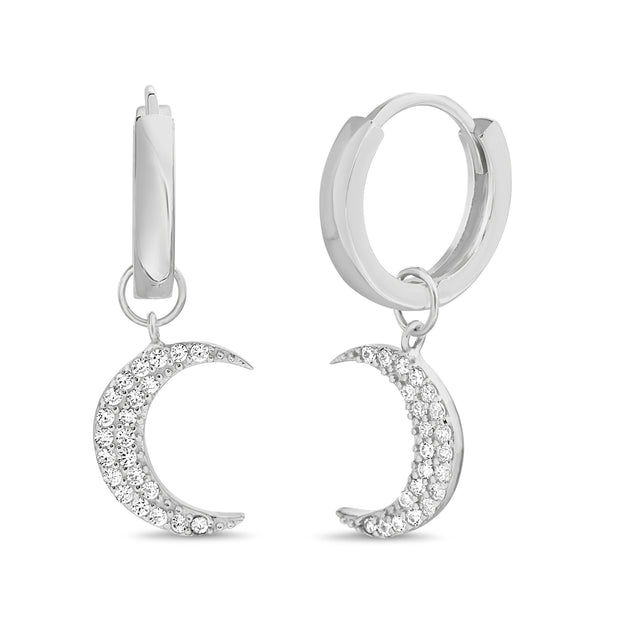 Cubic Zirconia Novelty Huggie Hoop Earrings in Sterling Silver