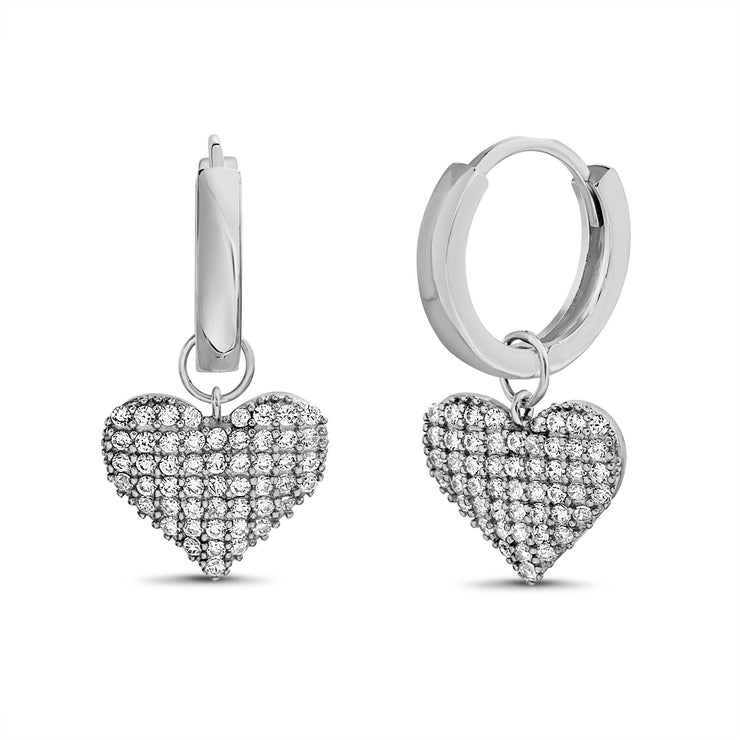 Cubic Zirconia Novelty Huggie Hoop Earrings in Sterling Silver