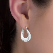 Oval or Round Hammered Hinge Hoop Earrings in Sterling Silver