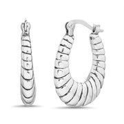 Ripped or Twisted Round Hoop Earrings in E-Coat Plated Sterling Silver