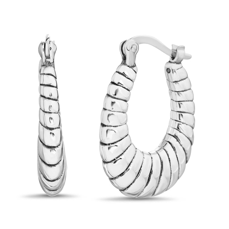 Ripped or Twisted Round Hoop Earrings in E-Coat Plated Sterling Silver