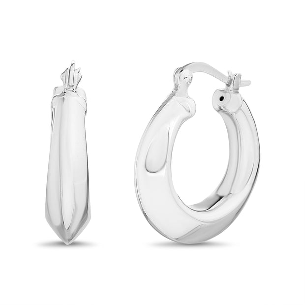 Oval or Round Hammered Hinge Hoop Earrings in Sterling Silver