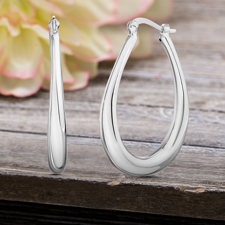 Polished Oval Hoop Earrings in Sterling Silver for Women
