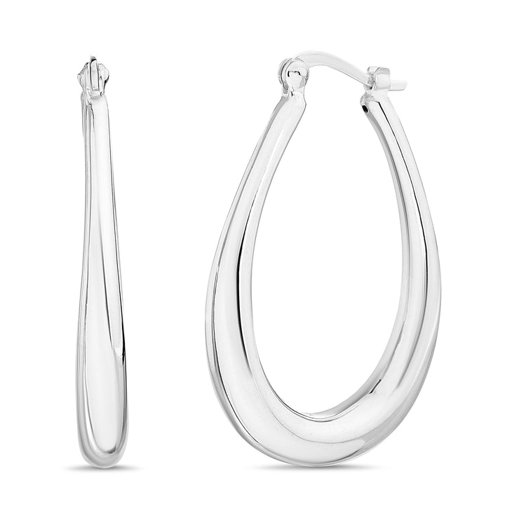 Polished Oval Hoop Earrings in Sterling Silver for Women
