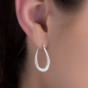 Polished Oval Hoop Earrings in Sterling Silver for Women