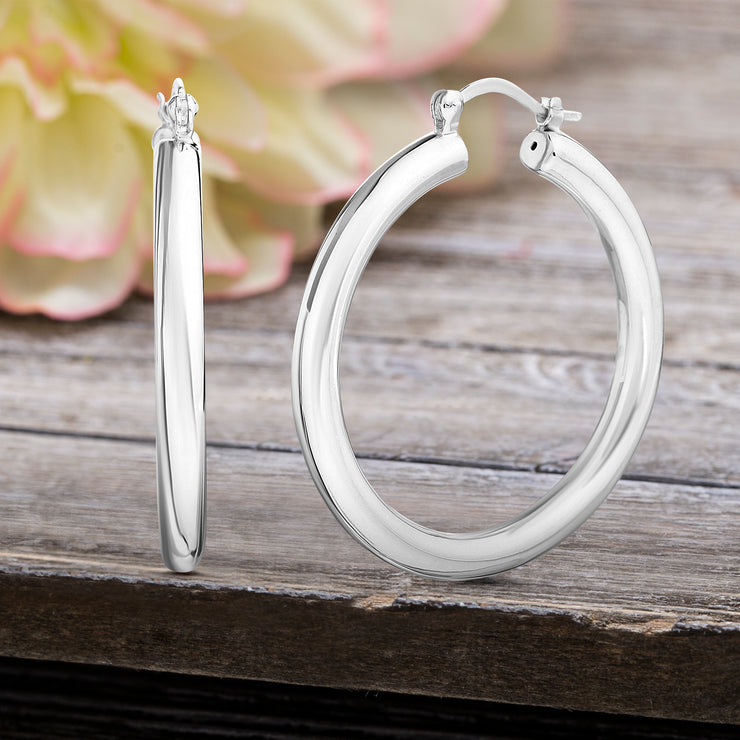 Polished Round Hinge Hoop Earrings in Sterling Silver