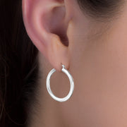 Polished Round Hinge Hoop Earrings in Sterling Silver