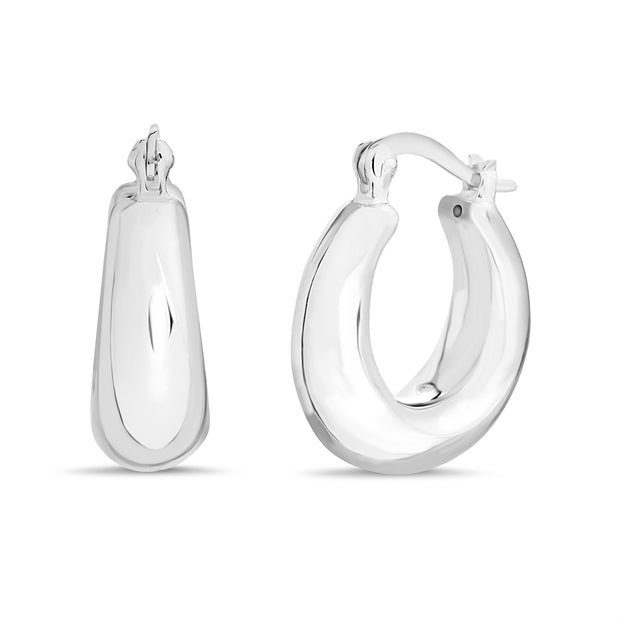 Polished Oval or Electoform Round Hoop Earrings in Sterling Silver