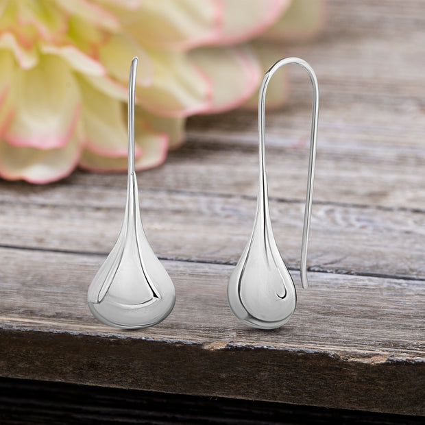 Polished Pear Shaped Hook Earrings in Sterling Silver