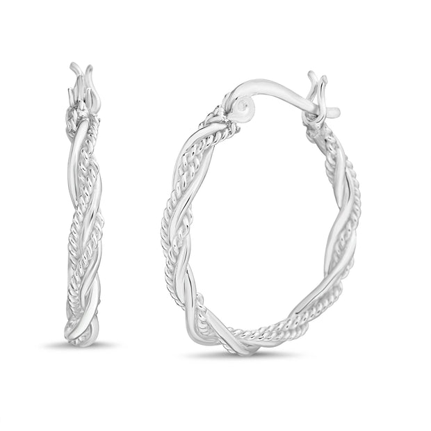 30mm Textured Concave Teardrop or Polished Twisted Hinge Hoop Earrings in Sterling Silver