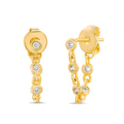 Cubic Zirconia Front to Back Chain Earrings in Yellow Gold or Rhodium Plated Sterling Silver