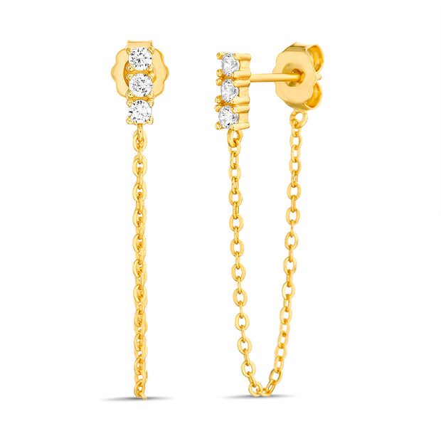 Mini Bar Multi-Color Gem Front to Back Chain Earrings in Yellow Gold Sterling Silver