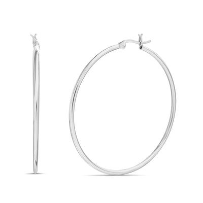 50mm Hoop Earrings in Rhodium Plated Stainless Steel