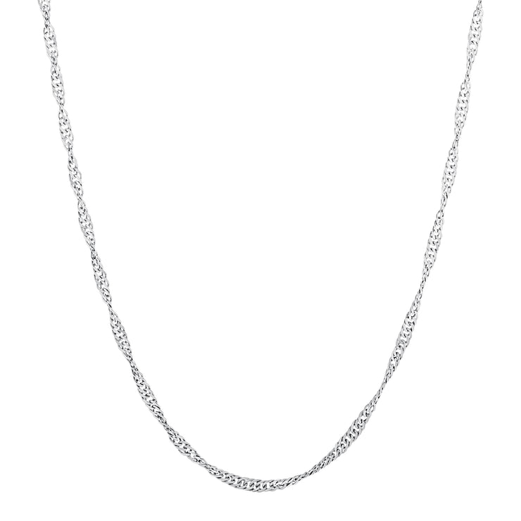 22"  2.2mm Singapore Chain Necklace in Rhodium Plated Sterling Silver