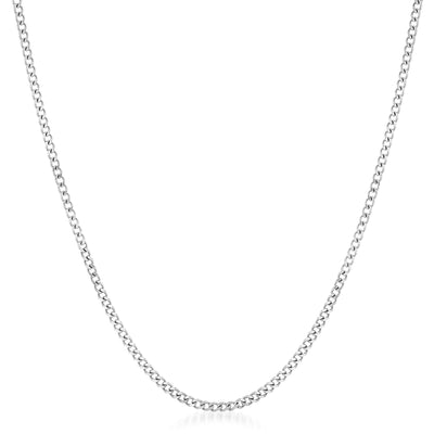 20", 22", or 24" Heavy Curb Chain Necklace  in Rhodium Plated 925 Sterling Silver