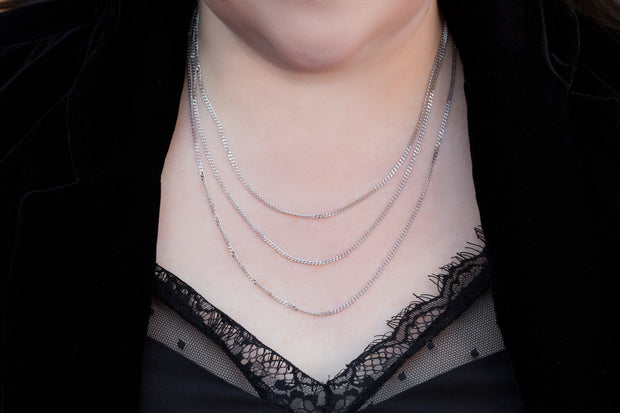 20", 22", or 24" Heavy Curb Chain Necklace  in Rhodium Plated 925 Sterling Silver