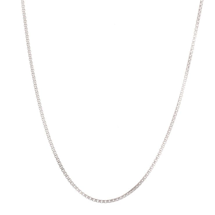22" 1.5mm Box Chain Necklace in Rhodium Plated Sterling Silver