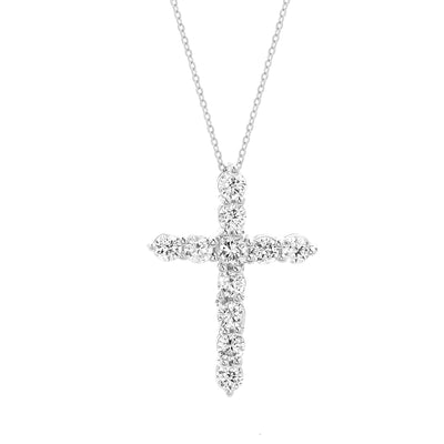 Cubic Zirconia Cross 18" Cable Chain Necklace in Rhodium Plated Sterling Silver