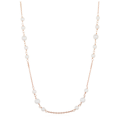 Freshwater Cultured Pearl Station Necklace in Rose Gold Plated Sterling Silver