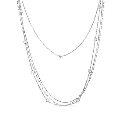 Cubic Zirconia and Freshwater Cultured Pearl Multi Row Adjustable Station Necklace in Sterling Silver