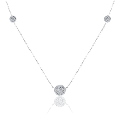 30" Cubic Zirconia Pave Disc Station Necklace in Rhodium Plated Sterling Silver