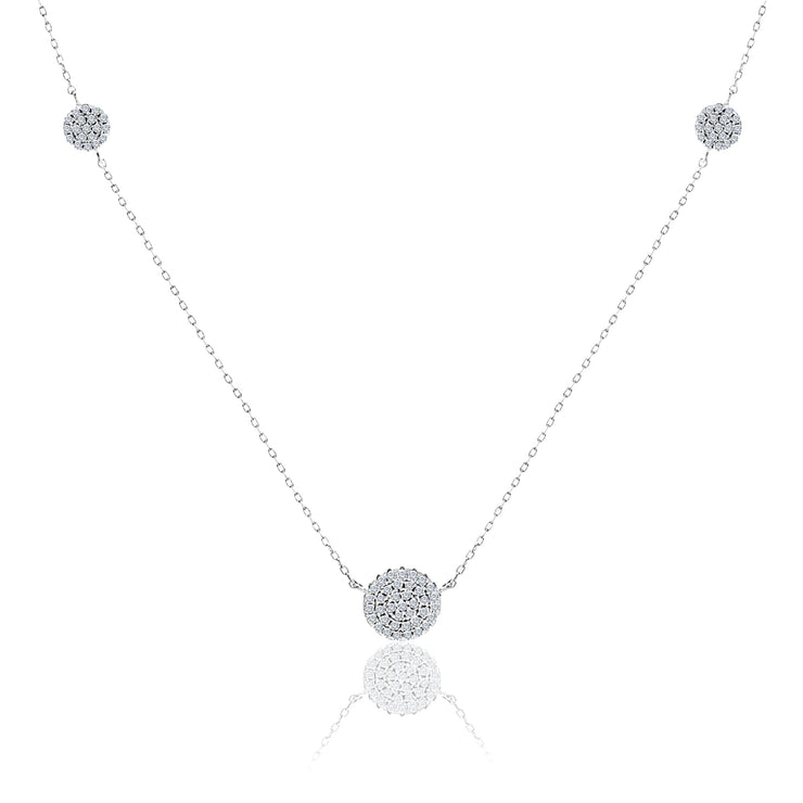 30" Cubic Zirconia Pave Disc Station Necklace in Rhodium Plated Sterling Silver