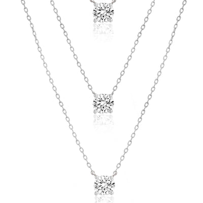 Cubic Zirconia 3 Row Layered Necklace in Rhodium Plated Sterling Silver