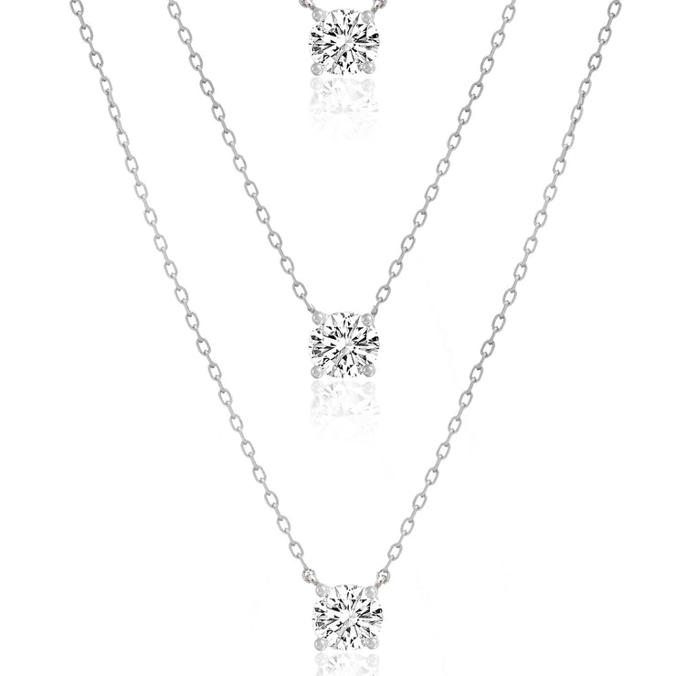 Cubic Zirconia 3 Row Layered Necklace in Rhodium Plated Sterling Silver