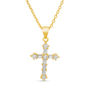 Round and Baguette Cross Necklace in Sterling Silver