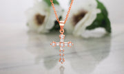 Round and Baguette Cross Necklace in Sterling Silver