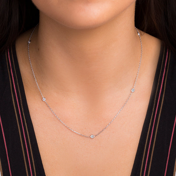 18" Cubic Zirconia By the Yard Cable Chain Necklace in Sterling Silver