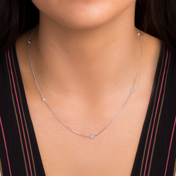 18" Cubic Zirconia By the Yard Cable Chain Necklace in Sterling Silver