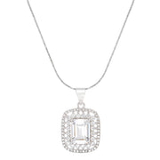 Emerald Cut Cubic Zirconia Antique Style Necklace in Sterling Silver