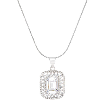 Emerald Cut Cubic Zirconia Antique Style Necklace in Sterling Silver