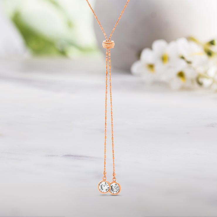 Cubic Zirconia Rose Gold Plated Sterling Silver 24" Adjustable Chain Necklace